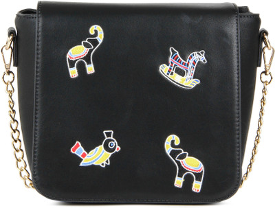 

Global Desi Women Casual Black PU Sling Bag