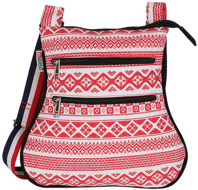 

Elitto Women Casual White, Red Cotton Sling Bag, Red;white
