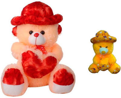 

ATTRACTIVE 3 FEET CREAM SOFT SITTING CAP & HEART TEDDY BEAR WITH 1 FEET SMALL YELLOW TEDDY BEAR - 90 cm(CREAM/YELLOW)