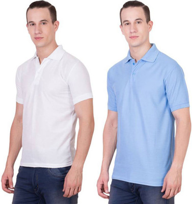 iDOLESHOP Solid Men Polo Neck Light Blue, White T-Shirt