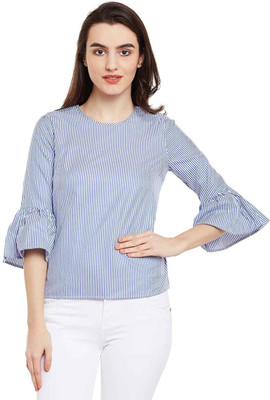 OXOLLOXO Casual Bell Sleeve Striped Women Blue Top OXOLLOXO Casual Bell Sleeve Striped Women Blue Top