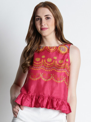 Akkriti by Pantaloons Casual Sleeveless Printed Women Pink Top