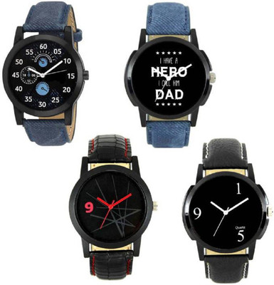 

Rage Enterprise New Designer Multi Color Leather Strap Set Of 4 Men Watch - For Boys