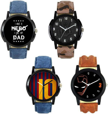 

Rage Enterprise New Designer Dial Multi Color Leather Belt RE-1459 Set Of 4 Men Watch - For Boys