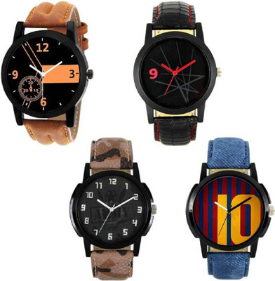 

Rage Enterprise New Designer Dial Multi Color Leather Belt RE-1452 Set Of 4 Men Watch - For Boys