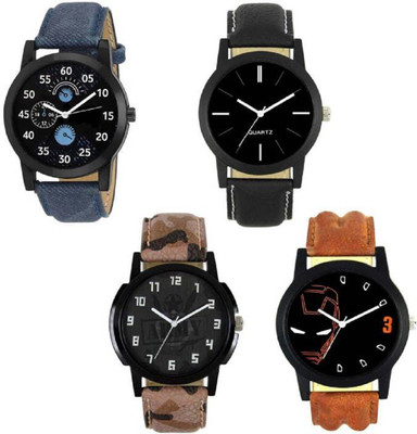 

Rage Enterprise New Designer Dial Multi Color Leather Belt RE-1458 Set Of 4 Men Watch - For Boys