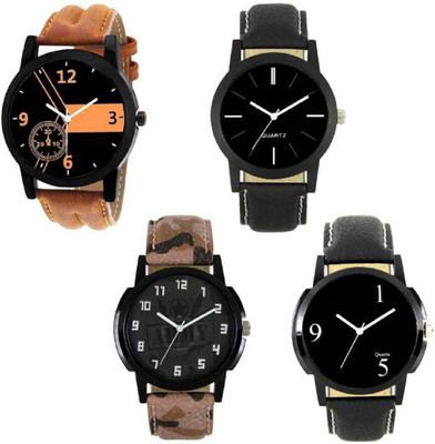 

Rage Enterprise New Designer Dial Multi Color Leather Belt RE-1456 Set Of 4 Men Watch - For Boys