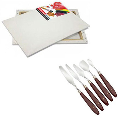 

Isomars Painting Knife Set of 5 & Cotton Medium Grain Stretched Canvas Board (Set of 1)(White)
