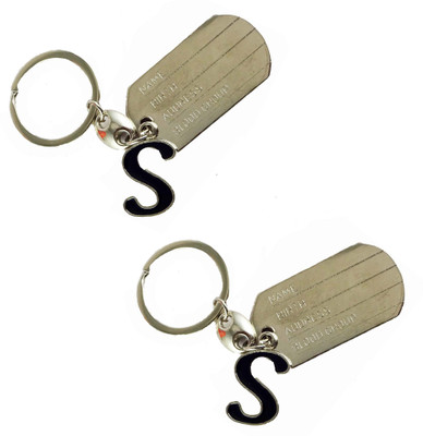 

estore S letter alphabet dog tag high quality metal keyring key chain for man and women set of 2 pcs Carabiner(Silver)