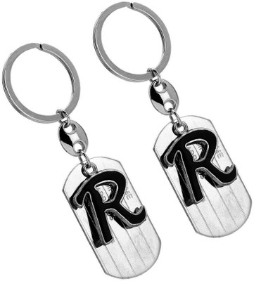 

estore R letter alphabet dog tag high quality metal keyring key chain for man and women set of 2 pcs Carabiner(Silver)