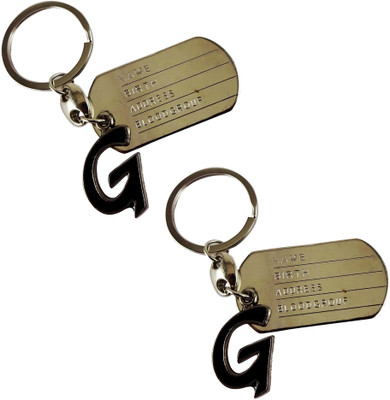 estore G letter alphabet dog tag high quality metal keyring key chain for man and women set of 2 pcs Key Chain(Silver)