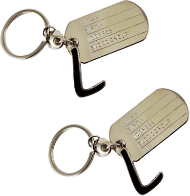 estore L letter alphabet dog tag high quality metal keyring key chain for man and women set of 2 pcs Key Chain(Silver)