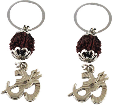 

estore om with five face rudraksha key chain keyring set of 2 pcs Carabiner(Silver)