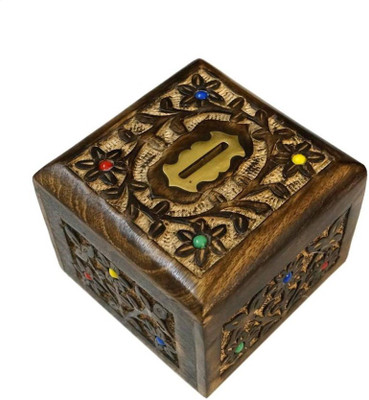 

Desi Karigar Carved Flora Designs Coin Bank (Multicolor) Coin Bank(Brown)