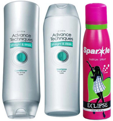 

Avon Anew Advance Techniques Straight & Sleek Shampoo And Conditioner Combo Pack (200 Ml Each) With One Sparkle Perfume Spray 150 Ml(Set of 3)