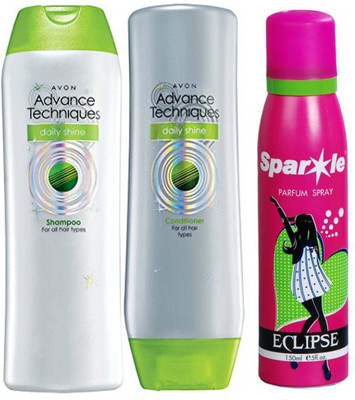 

Avon Anew Advance Techniques Daily Shine Shampoo 200 ml And Conditioner 200 ml With one sparkle perfume spray 150 ml(Set of 3)