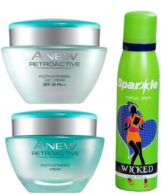 

Avon Anew Retroactive Day Cream + Night Cream (50g each) With one sparkle perfume spray 150 ml(Set of 3)