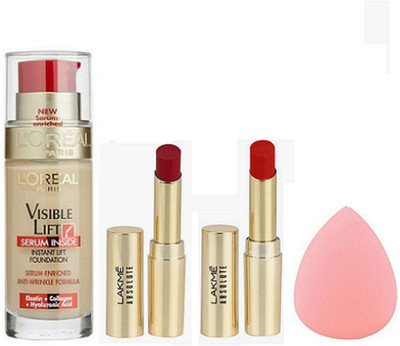 

Opticare Sponge Puff,Instant Lift Foundation, Rose Bloom&Rebel Lipsticks(Set of 4)