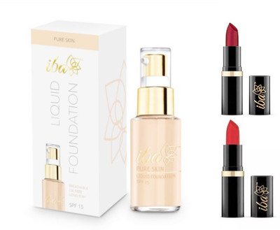 

iba ivory fair foundation, A72 maroon and A62 red lipstick combo(Set of 3)