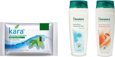 

Himalaya Kara Skin Care Wipes, Refreshing & Cleansing Milk, Nourishing Face Moisturizing Lotion(Set of 3)