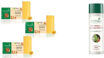 

Biotique Bio Almond Oil Nourishing Body Soap 150 gm (Pack of 3) Basil & Sandalwood Refreshing Body Powder 150 gm (Pack of 1)(Set of 1)
