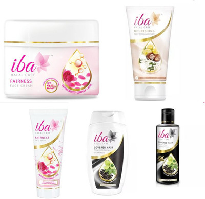 

iba halal care fairness cream 50gm, foot cream 50gm, face wash 50ml, shampoo 100ml, oil 100ml(Set of 5)