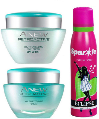 

Avon Anew Retroactive Day Cream + Night Cream (50g Each) With One Sparkle Perfume Spray 150 Ml(Set of 3)