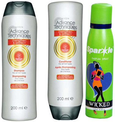 

Avon Anew Advanced Technique Anti-Hairfall Shampoo 200 ml & Conditioner 200 ml With one sparkle perfume spray 150 ml(Set of 3)