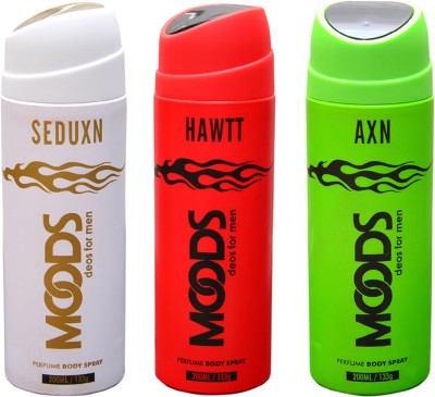 

Moods HAWTT , SEDUXN & AXN DEO Deodorant Spray - For Men & Women(150 ml, Pack of 3)