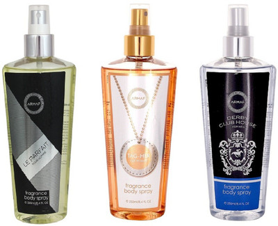 

Armaf La parfait for men 250ml + Tag her for women 250ml + Derby club house for men 250ml Body Mist - For Men & Women(750 ml, Pack of 3)