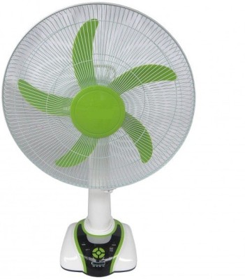 

care 4 16 inch 9 speed12V Rechargeable table fan with 4 pc led light 5 Blade Table Fan(green, Pack of 1), White