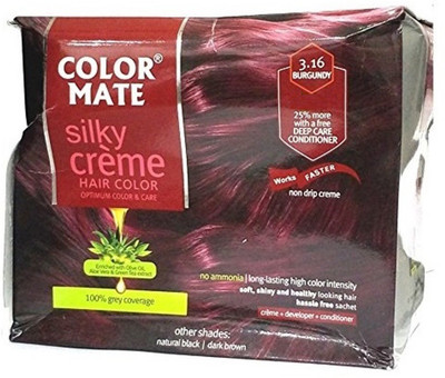 

Color Mate Silky Crème Hair Color, 3.16 Burgundy Hair Color(3.16 Burgundy)