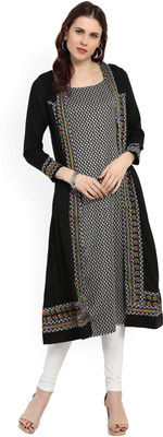 W Women Self Design A-line Kurta(Black)