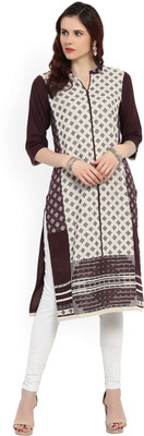 W Women Self Design Straight Kurta(Purple, White)