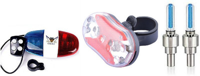 

Gubbarey New cycle Combo:Police lights with horn,Tail light with tyre spokes lights LED Front Rear Light Combo(Multicolor)