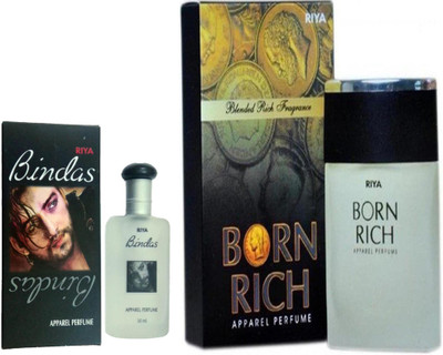 

Riya BORN RICH PERFUME 100 ML + BINDAS BLACK PERFUME 30 ML Eau de Parfum - 30 ml(For Men & Women)