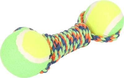 

Sri High Quality Double Tennis Ball Dumbbell Cotton Rope Chew Puppy Toy- Training Tool for Pets-8 Inches (Multicolor) Cotton Fetch Toy For Dog & Cat