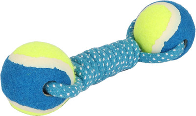 

Sri High Quality Double Tennis Ball Dumbbell Cotton Rope Chew Puppy Toy- Training Tool for Pets-8 Inches (Blue) Cotton Fetch Toy For Dog & Cat