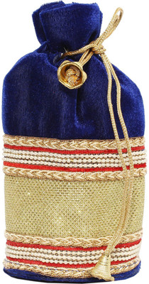 

Bagaholics Ethnic Clutch Velvet Potli Batwa Pouch Bag with Metal Beadwork Gift for Women Potli(Blue)