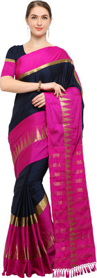 Ratnavati Printed Kanjivaram Cotton Blend, Cotton Silk Saree(Magenta, Blue)