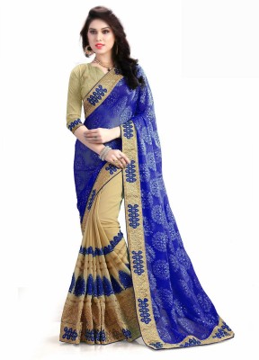Mansvi Fashion Embroidered Bollywood Georgette Saree(Dark Blue, Gold)