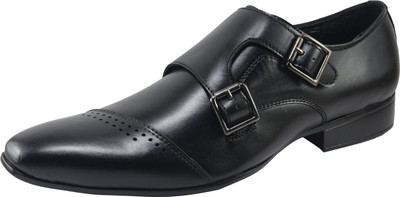 

Vonzo Vonzo Men Black Double Strap Perforated Brogue Dress Loafers Shoes Slip On For Men(Black