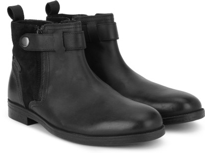

Clarks Brocton Mid Black Leather Boots For Men(Black