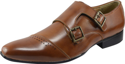

Vonzo Vonzo Men's Double Strap Perforated Brogue Dress Loafers Shoes Slip On For Men(Tan