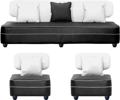 Bharat Lifestyle Butterfly Leatherette 3 + 1 + 1 White and Black Sofa Set