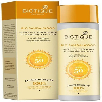 

Biotique Bio Sandalwood SPF 50+ Sunscreen Ultra Soothing Face Lotion for All Skin Types Very Water Resistant 120ml(Pack of 2) - SPF 50+(120 g)