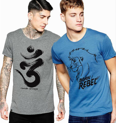 Rainbow Printed Men Round Neck Blue, Grey T-Shirt