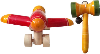 

Khadi Eco Basket Handmade Wooden Toy- Buy 1 Plane & Get 1 Rattle Free(Red, Yellow)