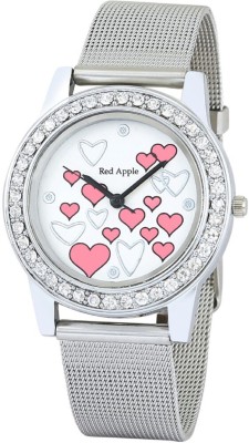 

Red Apple Heart Printed Design On Dial Crystal Sudden Dial Watch - For Women