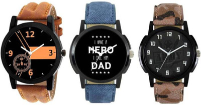 

Rage Enterprise New Stylish Multi-Color Dial Re-1471 Leather Belt Set Of 3 Men Watch - For Boys